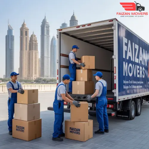 labour service in dubai provided by Faizan Movers is loading the packed materials