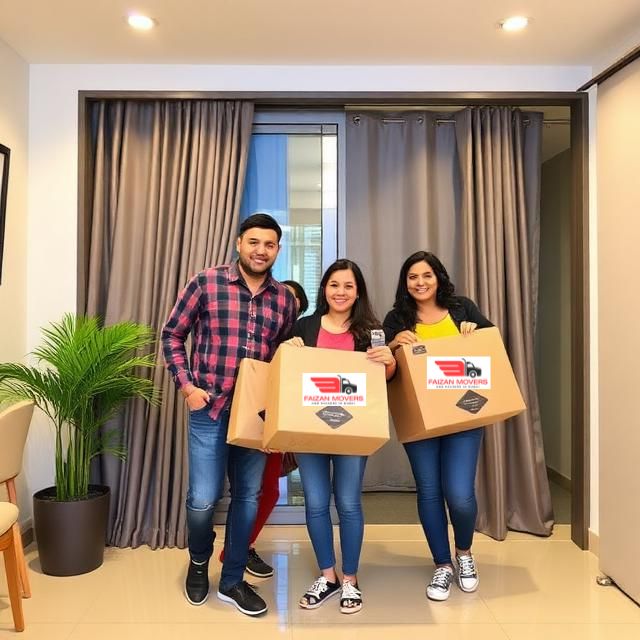 Movers and Packers in Meydan 5 Happy family moving into their new 3 BHK apartment with Faizan Movers in Dubai