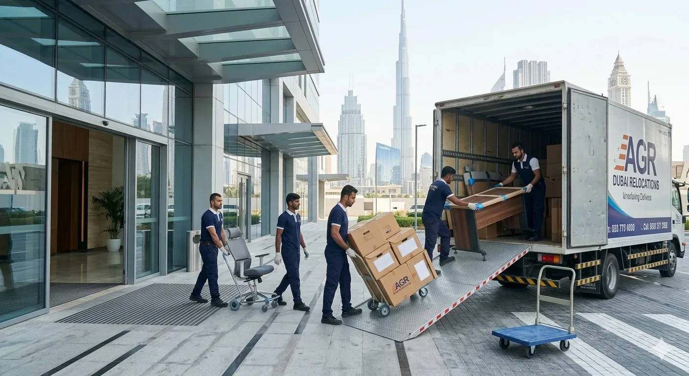 our non-techinical office moving team is loading your belongings in clean truck