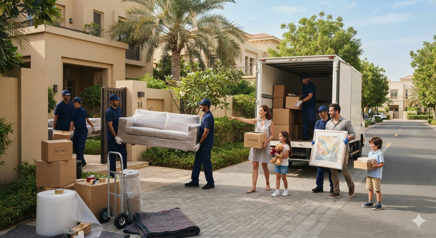 realistic villa movers in dubai without any branding, helping the family to make villa relocation stress-free