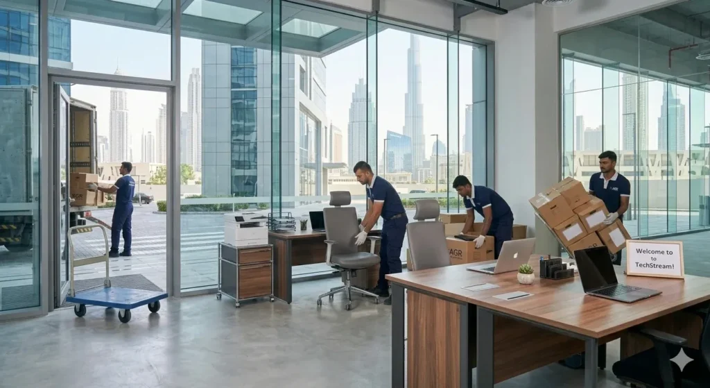 our office movers and packers in dubai team is assembling the furniture