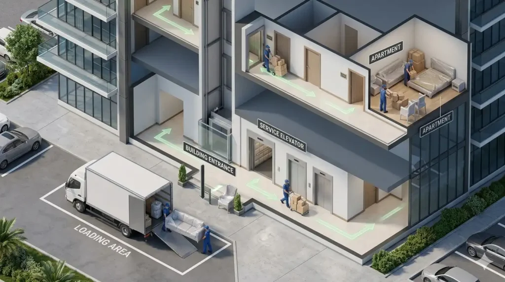 Villa Movers vs. Apartment Movers in Dubai: What Actually Differs? 2 apartment loading