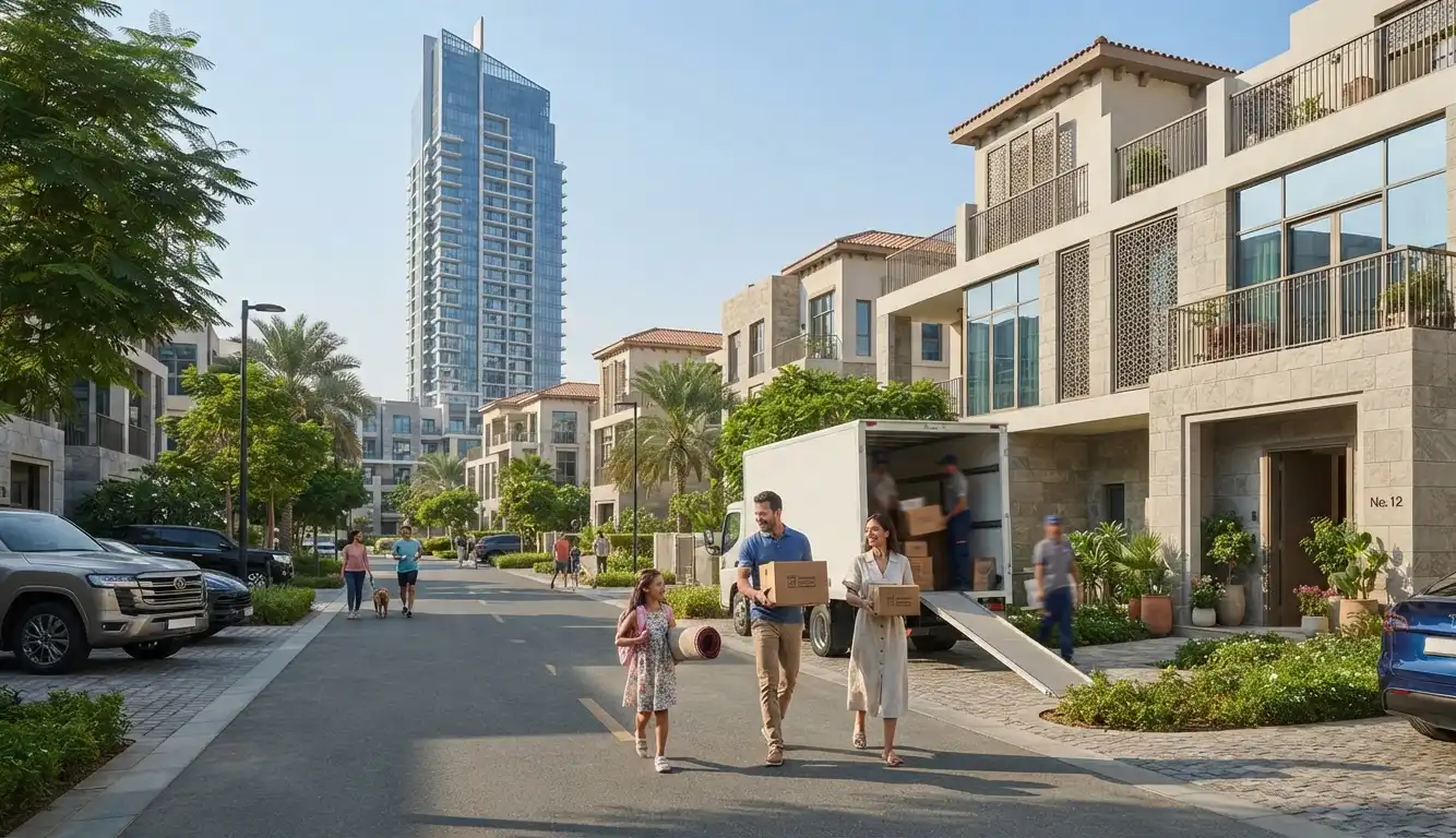 family moving to a new community in Dubai in villa