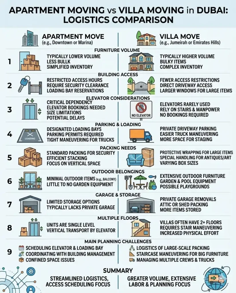 Villa Movers vs. Apartment Movers in Dubai: What Actually Differs? 10 villa and apartment moving comparison
